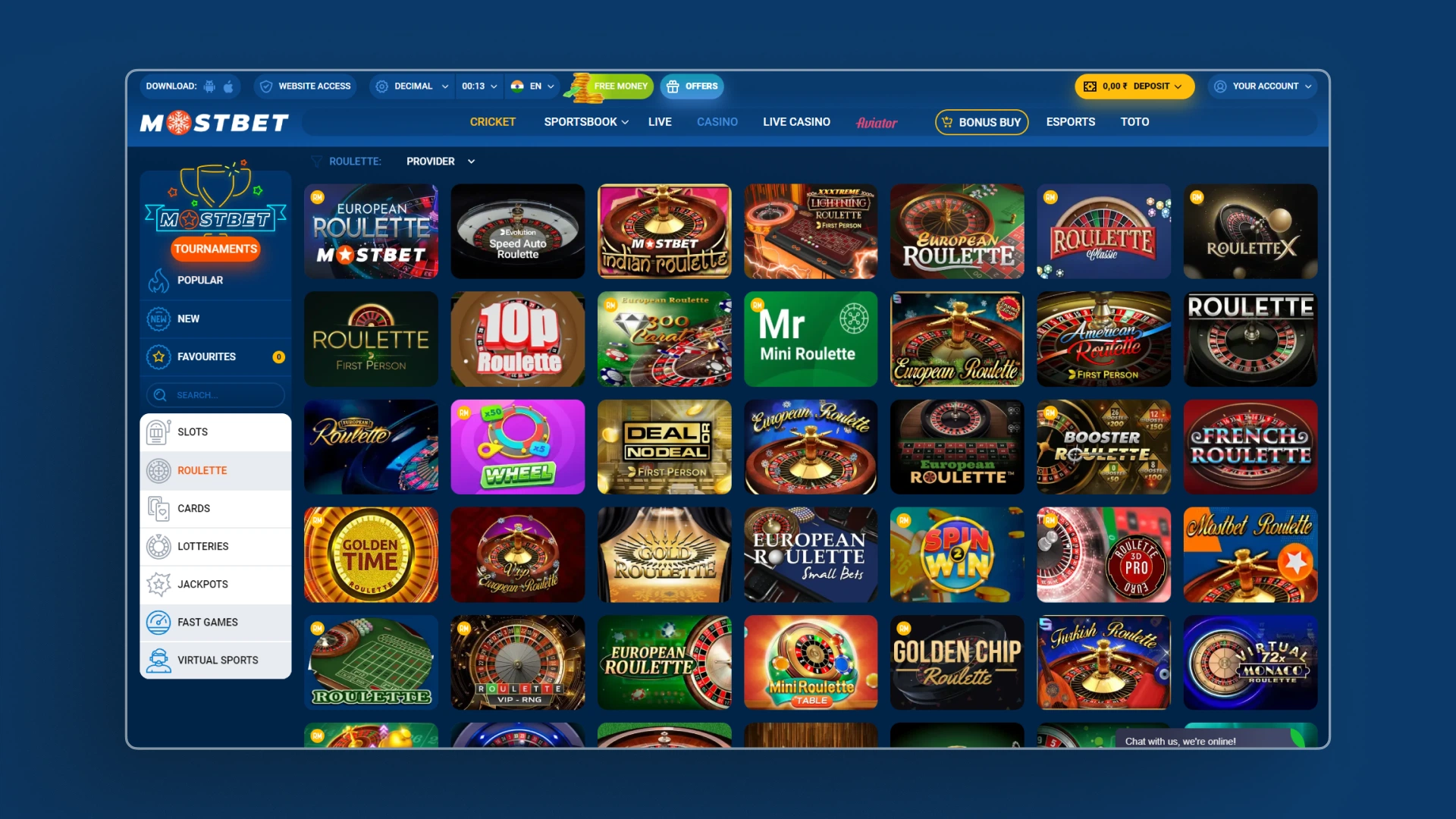 screenshot table game casino mostbet