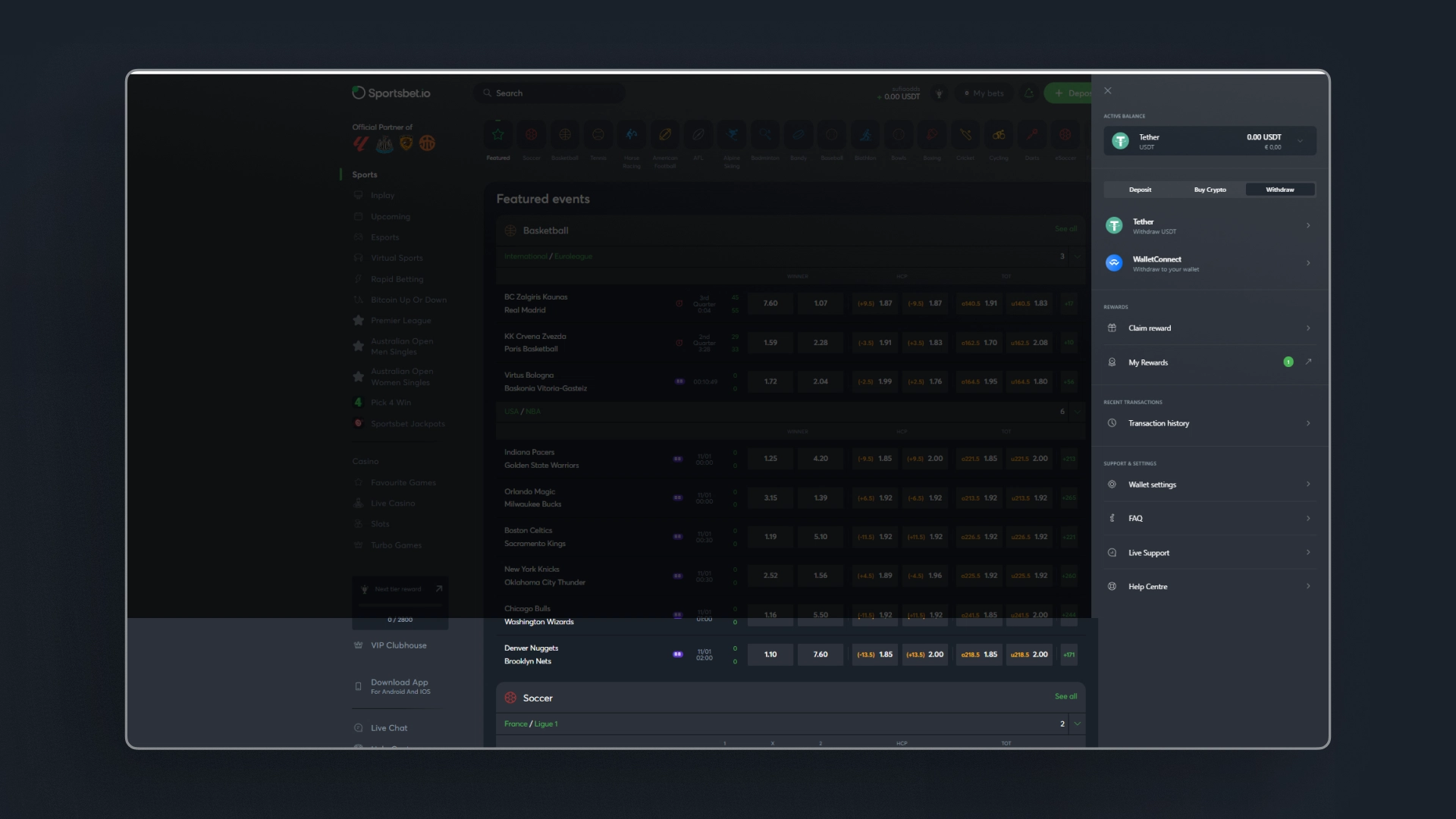 screenshot Withdrawal Methods Sportsbet