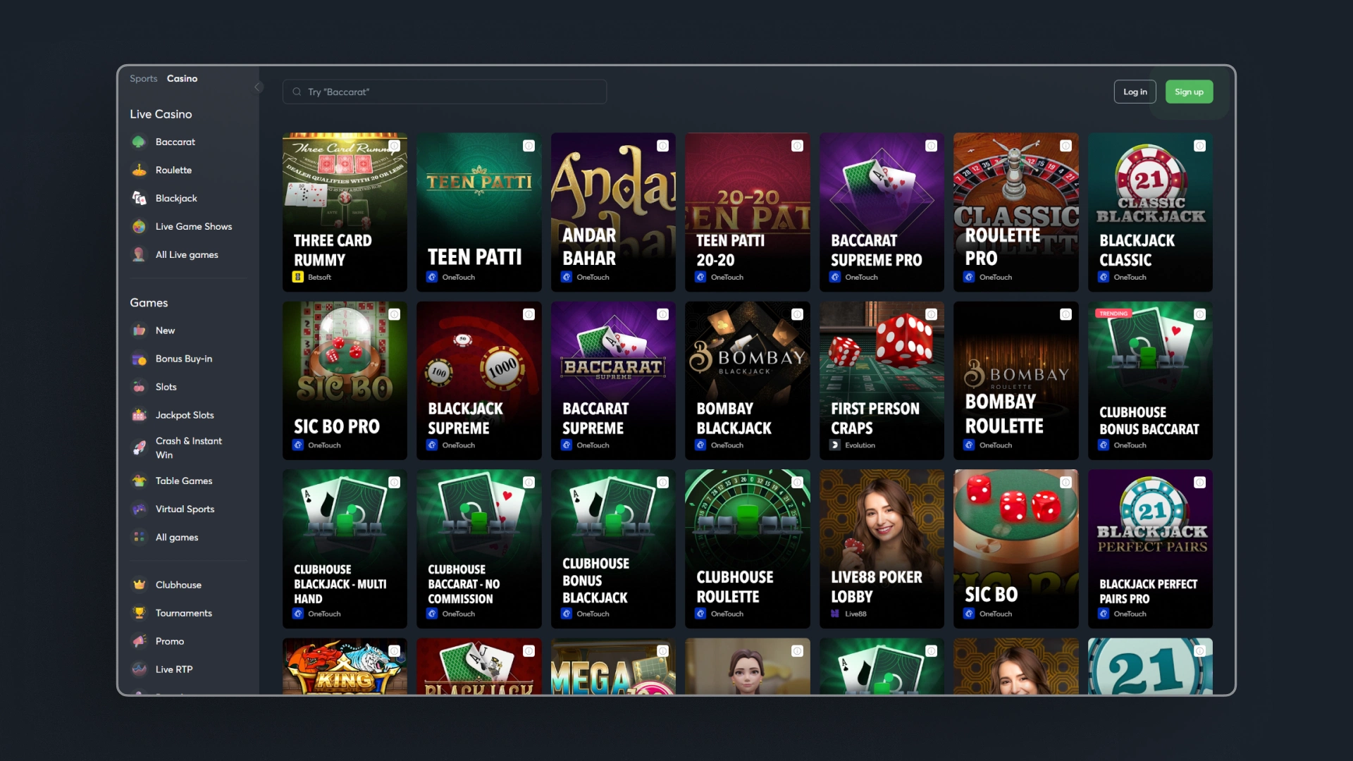 screenshot table games sportsbet.io_